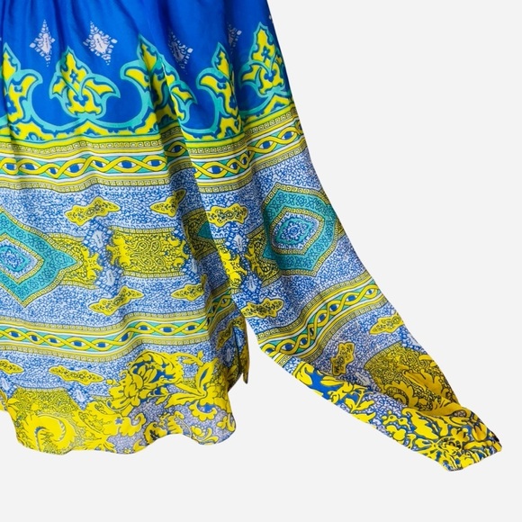 Hale Bob 100% Silk, Oversized Blue & Yellow Patterned Blouse, On/Off Shoulder S - Picture 5 of 11